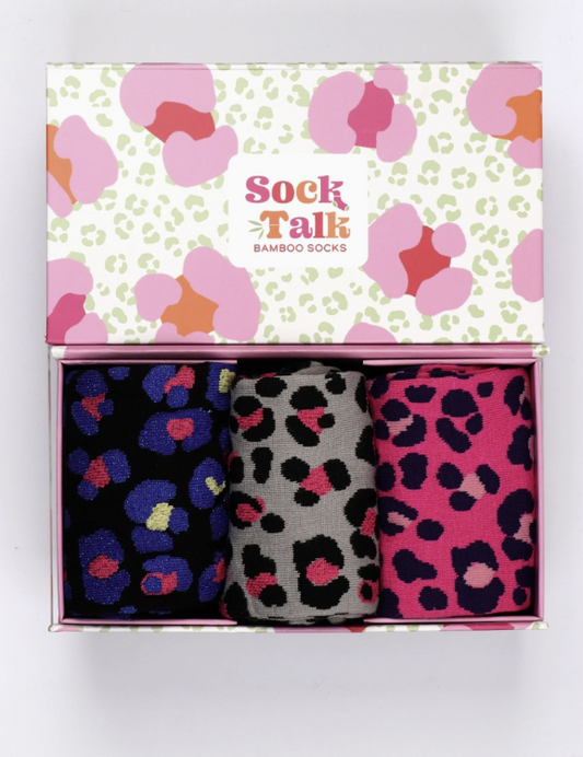 3 Pack Socks Gift Set Box Leopard Print