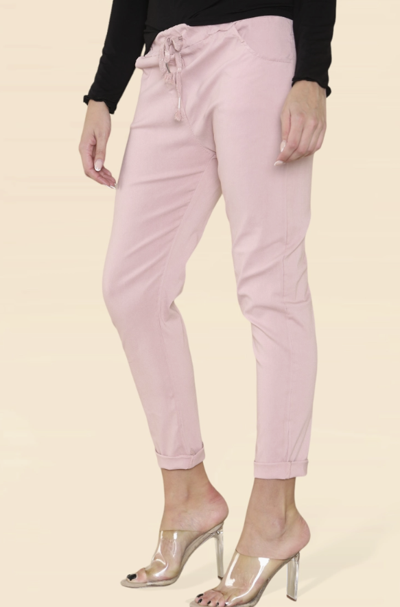 Plain Bi-stretch Mid Dusky Pink Trousers