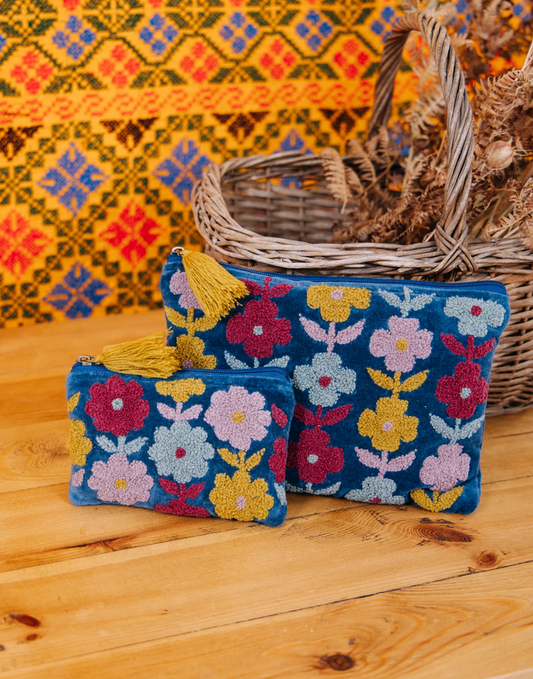 Navy Flowered Pouch