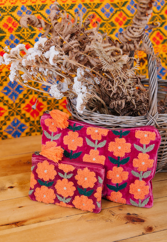 Burgundy Flowered Pouch