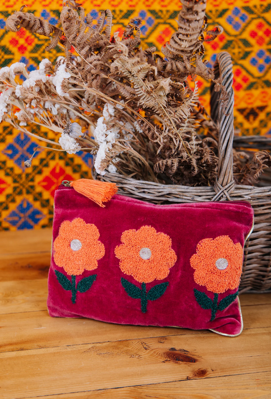 Burgundy Triple Flowered Pouch