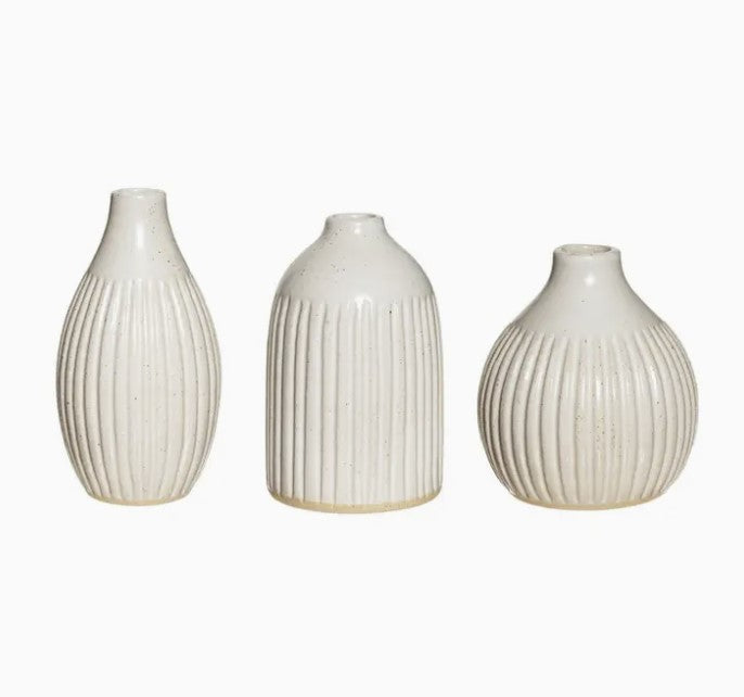 Grooved Bud Vases White - Set of 3