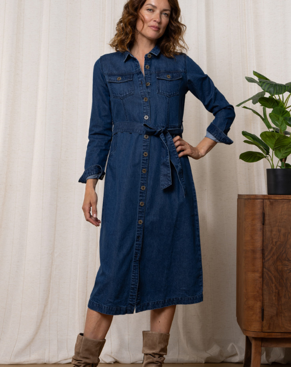 Denim Midi Shirt Dress