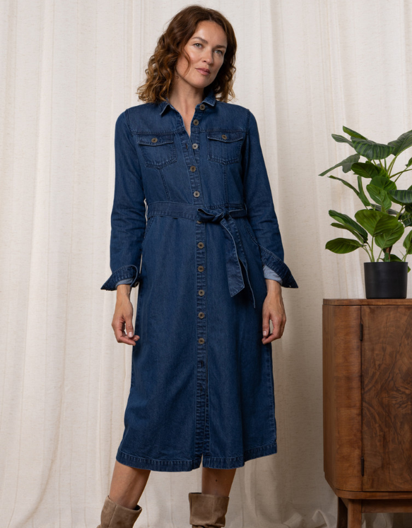 Denim Midi Shirt Dress