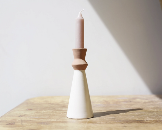 White and Terracotta Candlestick Holder