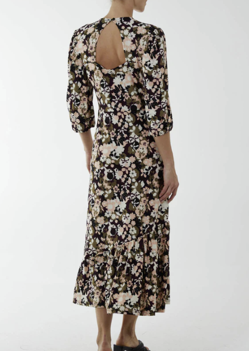 Floral Print Shirred Midi Dress