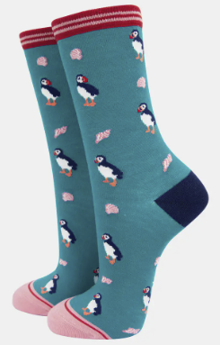 Puffin and Seashell Bamboo Ankle Socks