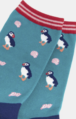 Puffin and Seashell Bamboo Ankle Socks