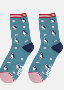 Puffin and Seashell Bamboo Ankle Socks