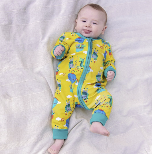 Organic Cotton Zip-Up Romper with Hot Air Balloon Print