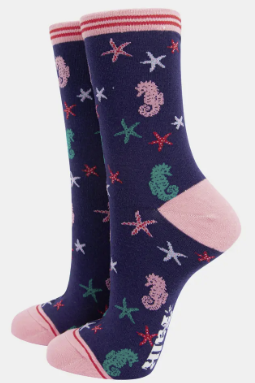 Seahorse and Starfish Bamboo Ankle Socks