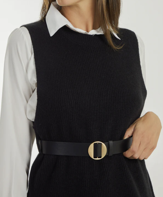 Belted Rib Knit Vest & Shirt