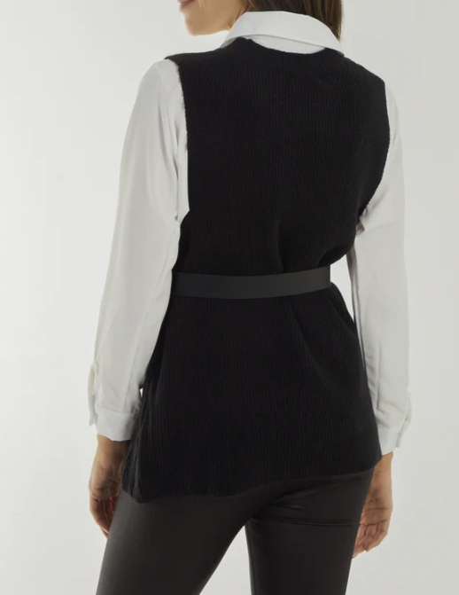 Belted Rib Knit Vest & Shirt