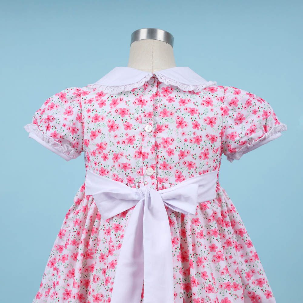 Geometric Smocked Belted Dress Cherry Blossom