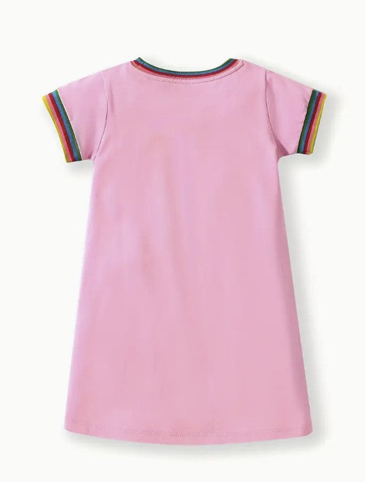 Pink Rainbow Trim Animal Motif Dress