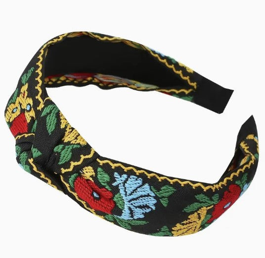 Cross Knotted Hairband - Floral Embroidery Pattern