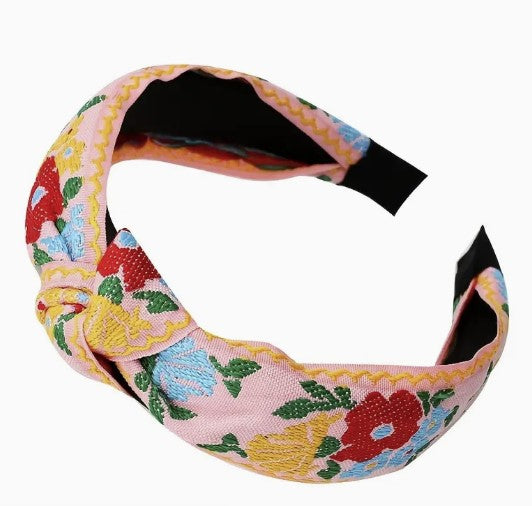 Cross Knotted Hairband - Floral Embroidery Pattern