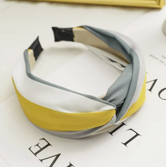 Colour Block Knotted Hairband - Yellow / Grey