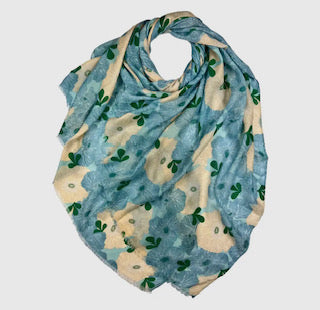 Calendula Flower Print Scarf Blue