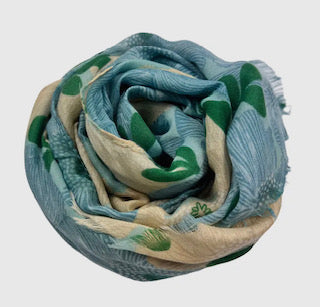 Calendula Flower Print Scarf Blue