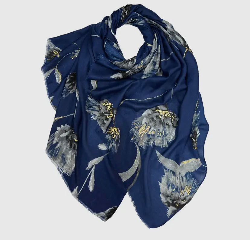 Dusty Miller Flower Print Scarf Navy