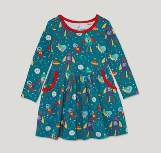 Organic Cotton Skater Dress with Pockets and Space Print