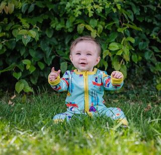 Organic Cotton Zip-Up Romper with Canoeing Dog and Hedgehog