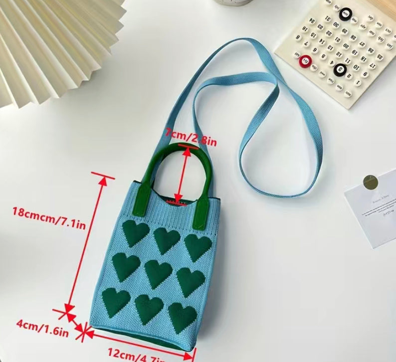 Heart Pattern Knitted Bag