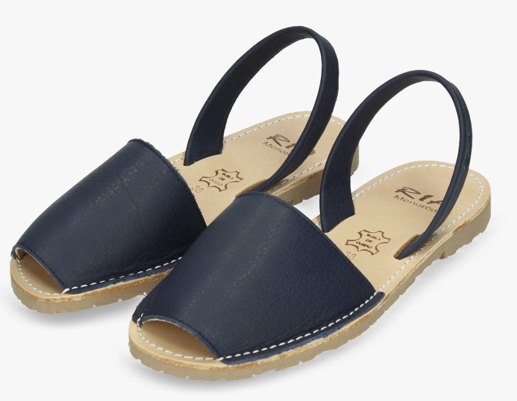 Navy Blue Leather Slingback Sandals